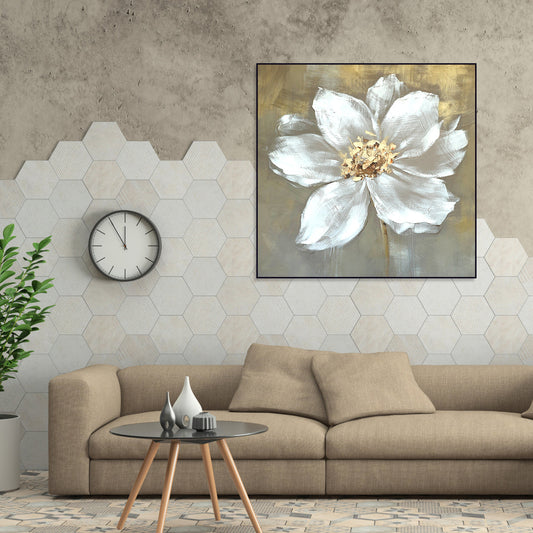 Elegant White Floral Oil Painting for Home Décor and Art Lovers