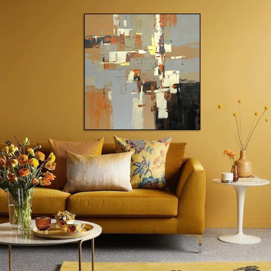 Contemporary Abstract Oil Painting in Warm Tones for Modern Home Decor