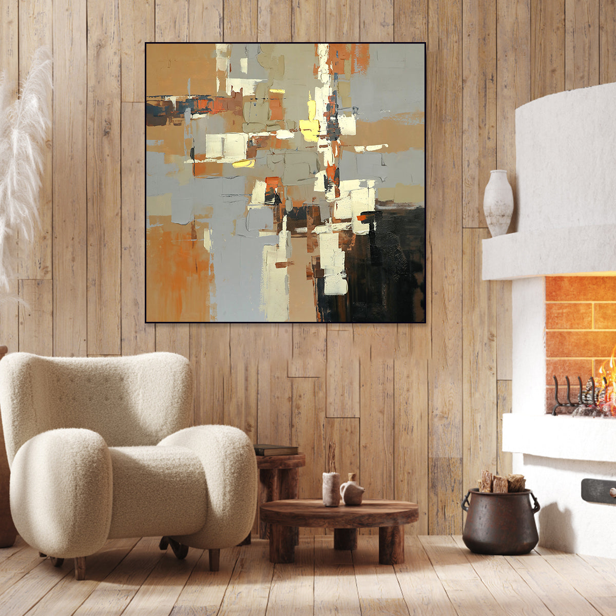 Contemporary Abstract Oil Painting in Warm Tones for Modern Home Decor