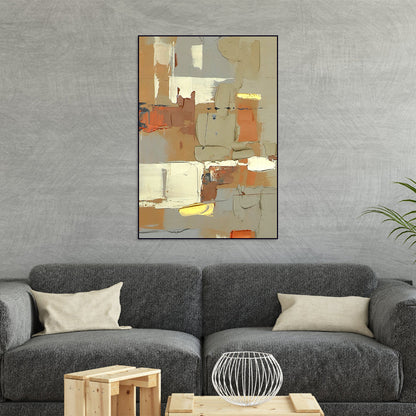 Abstract Cityscape Oil Painting with Geometric Shapes and Warm Tones