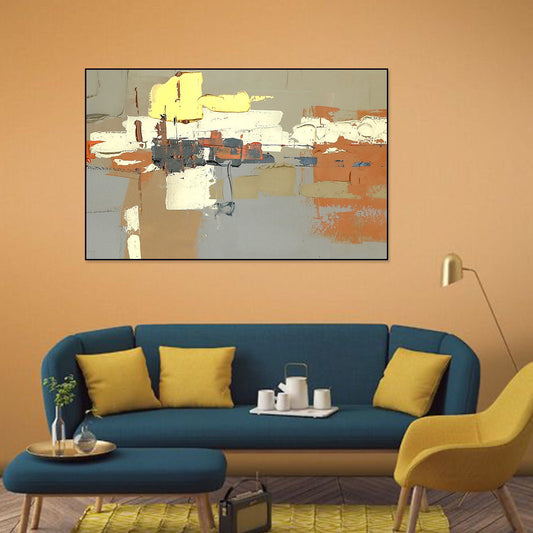 Contemporary Abstract Oil Painting with Geometric Shapes and Vibrant Colors