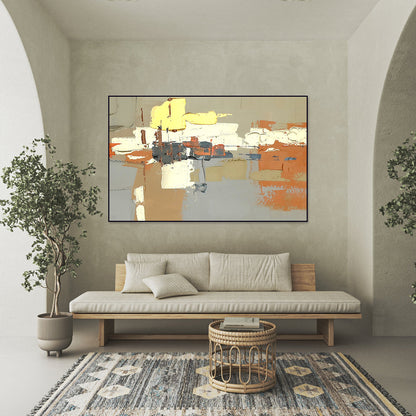 Contemporary Abstract Oil Painting with Geometric Shapes and Vibrant Colors