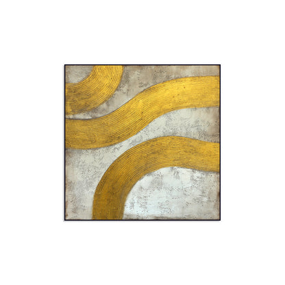 Textured Golden Waves: Contemporary Abstract Oil Painting for Modern Décor