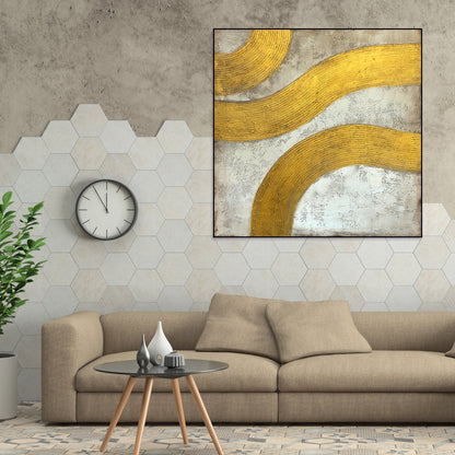 Textured Golden Waves: Contemporary Abstract Oil Painting for Modern Décor