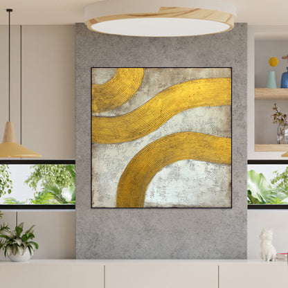 Textured Golden Waves: Contemporary Abstract Oil Painting for Modern Décor