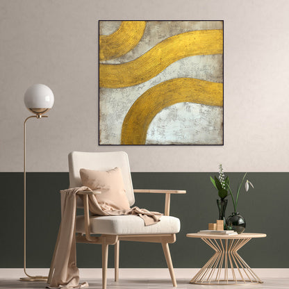 Textured Golden Waves: Contemporary Abstract Oil Painting for Modern Décor