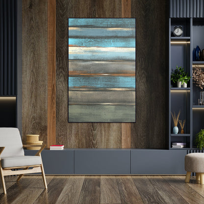 Coastal Blue Abstract Oil Painting for Modern Home Decor