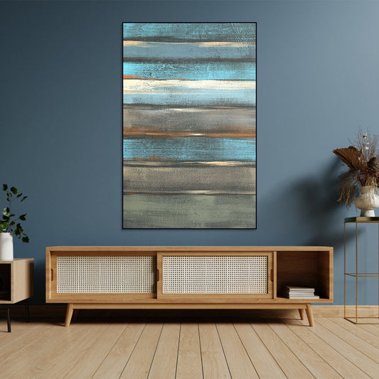 Coastal Blue Abstract Oil Painting for Modern Home Decor