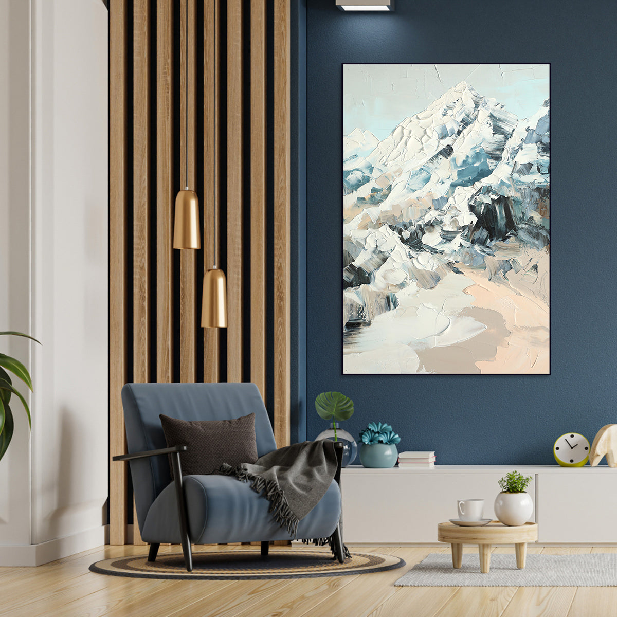 Abstract Snowy Mountain Oil Painting for Modern Home Decor