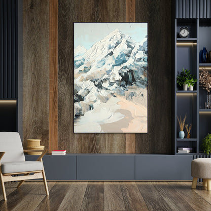 Abstract Snowy Mountain Oil Painting for Modern Home Decor