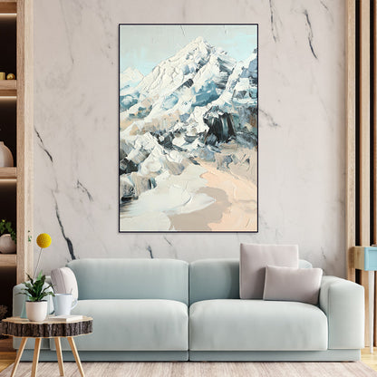 Abstract Snowy Mountain Oil Painting for Modern Home Decor