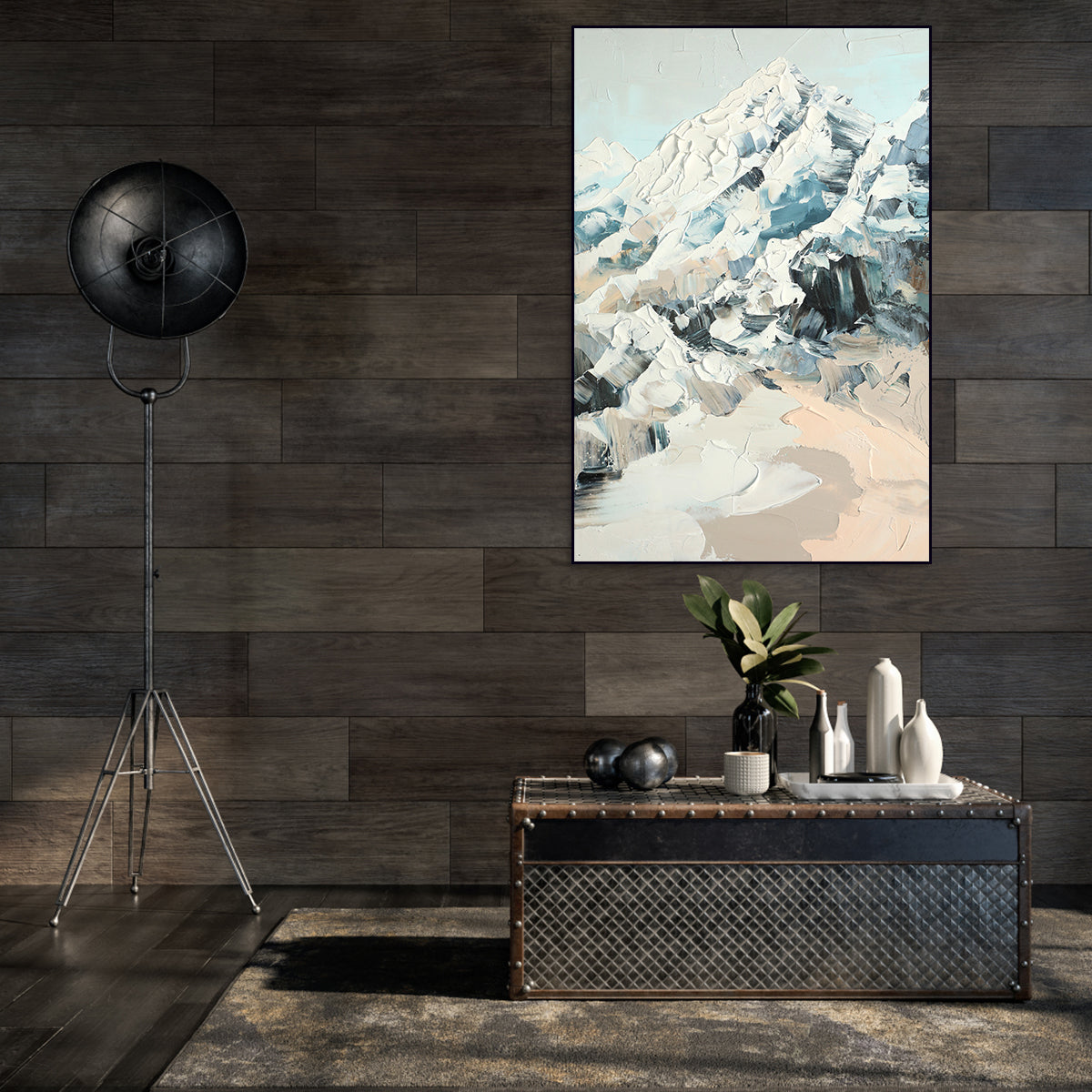 Abstract Snowy Mountain Oil Painting for Modern Home Decor