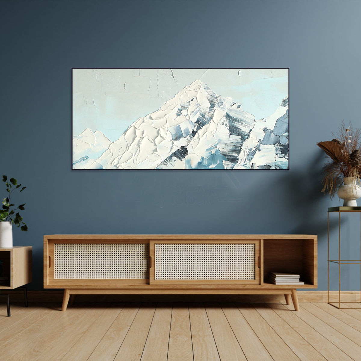 Abstract Snow-Capped Mountain Oil Painting for Modern Home Décor