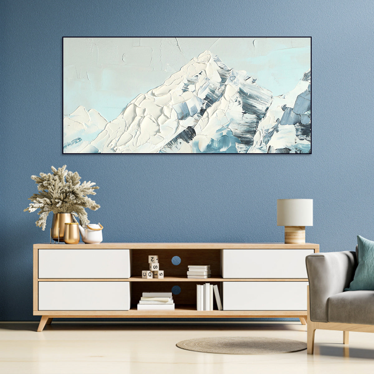 Abstract Snow-Capped Mountain Oil Painting for Modern Home Décor