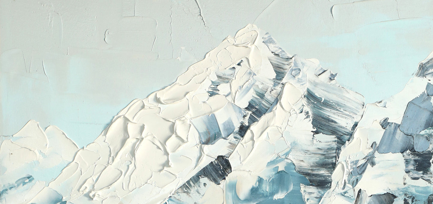 Abstract Snow-Capped Mountain Oil Painting for Modern Home Décor