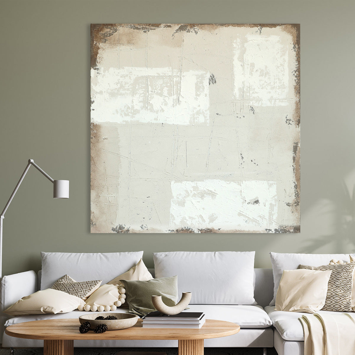 Neutral Abstract Textured Oil Painting for Modern Home Decor