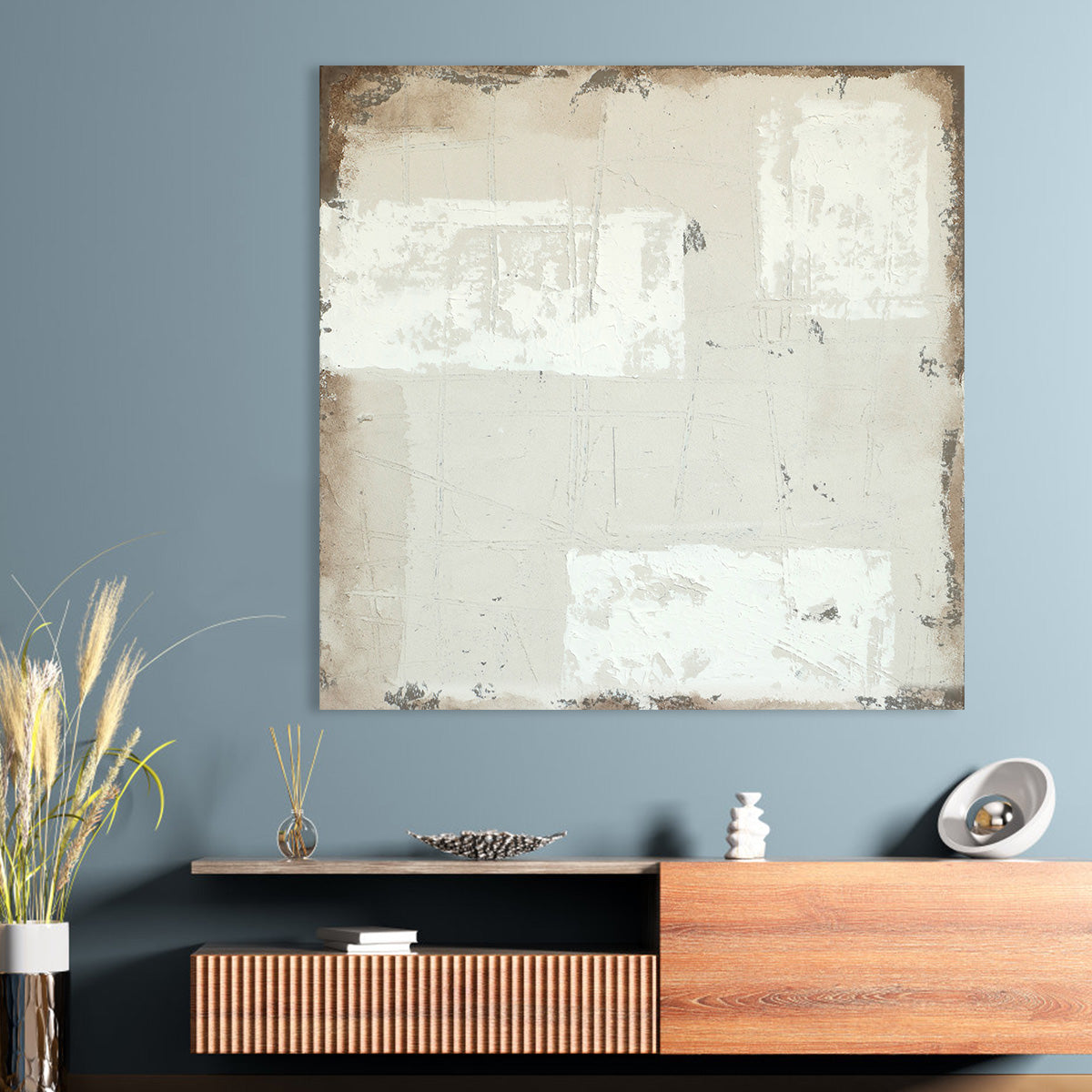 Neutral Abstract Textured Oil Painting for Modern Home Decor