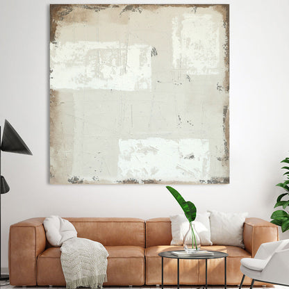 Neutral Abstract Textured Oil Painting for Modern Home Decor