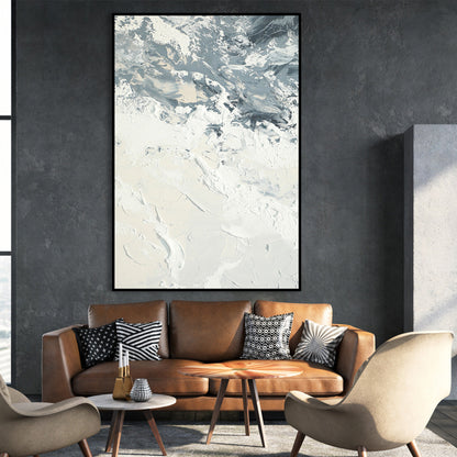 Modern Textured Abstract Oil Painting in White and Gray for Contemporary Decor