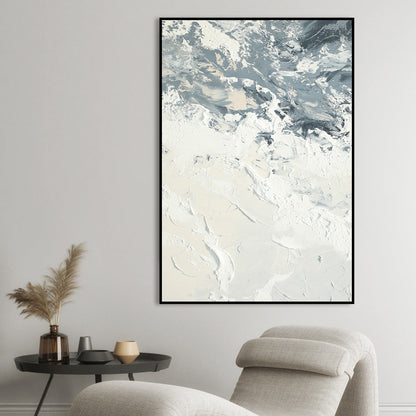 Modern Textured Abstract Oil Painting in White and Gray for Contemporary Decor