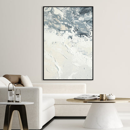 Modern Textured Abstract Oil Painting in White and Gray for Contemporary Decor