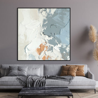 Textured Abstract Oil Painting - Earthy Tones and Sky Blue Palette for Modern Decor