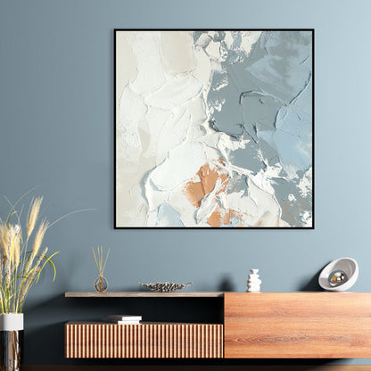 Textured Abstract Oil Painting - Earthy Tones and Sky Blue Palette for Modern Decor