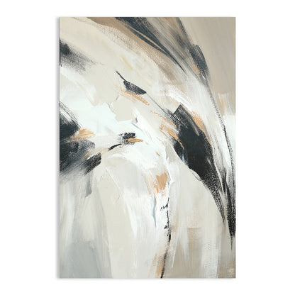 Neutral Abstract Oil Painting with Bold Black Brushstrokes for Modern Decor