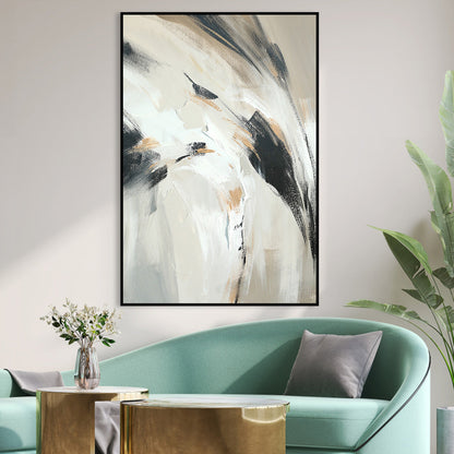 Neutral Abstract Oil Painting with Bold Black Brushstrokes for Modern Decor