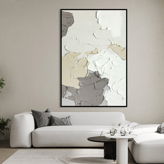 Abstract Winter Landscape Oil Painting in Soft Neutral Tones