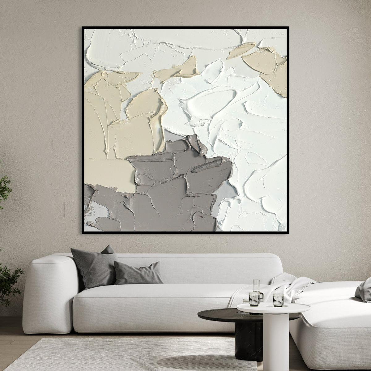 Textured Abstract Oil Painting in Soft Neutrals for Modern Home Decor