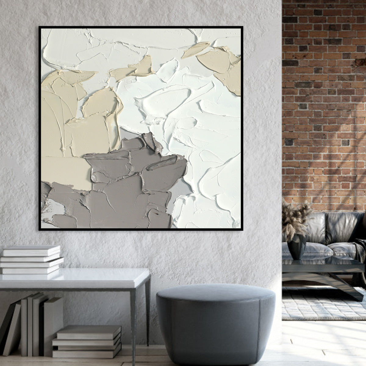 Textured Abstract Oil Painting in Soft Neutrals for Modern Home Decor