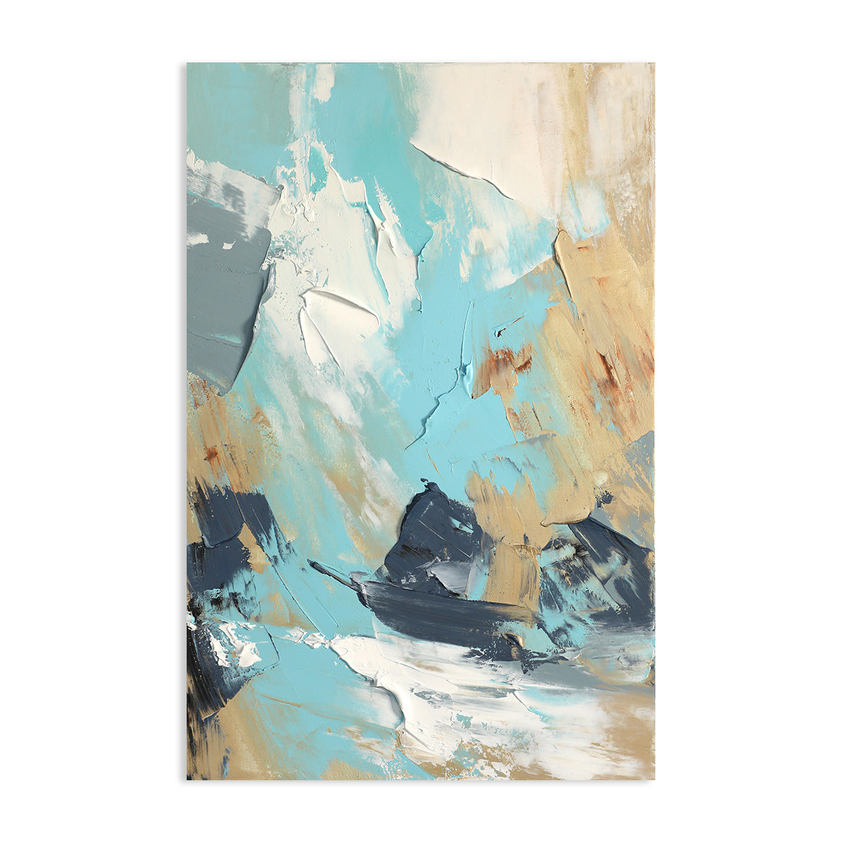 Abstract Coastal Seascape Oil Painting in Blue and Beige Tones