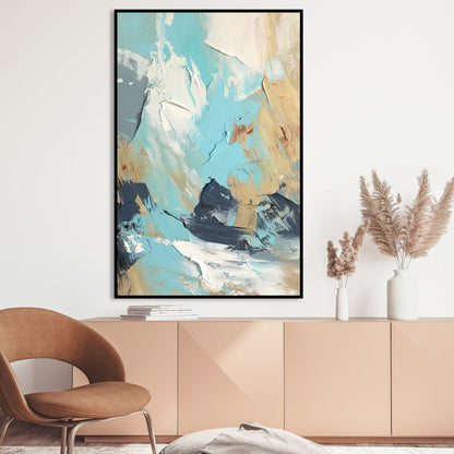 Abstract Coastal Seascape Oil Painting in Blue and Beige Tones