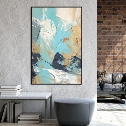 Abstract Coastal Seascape Oil Painting in Blue and Beige Tones