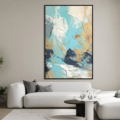 Abstract Coastal Seascape Oil Painting in Blue and Beige Tones