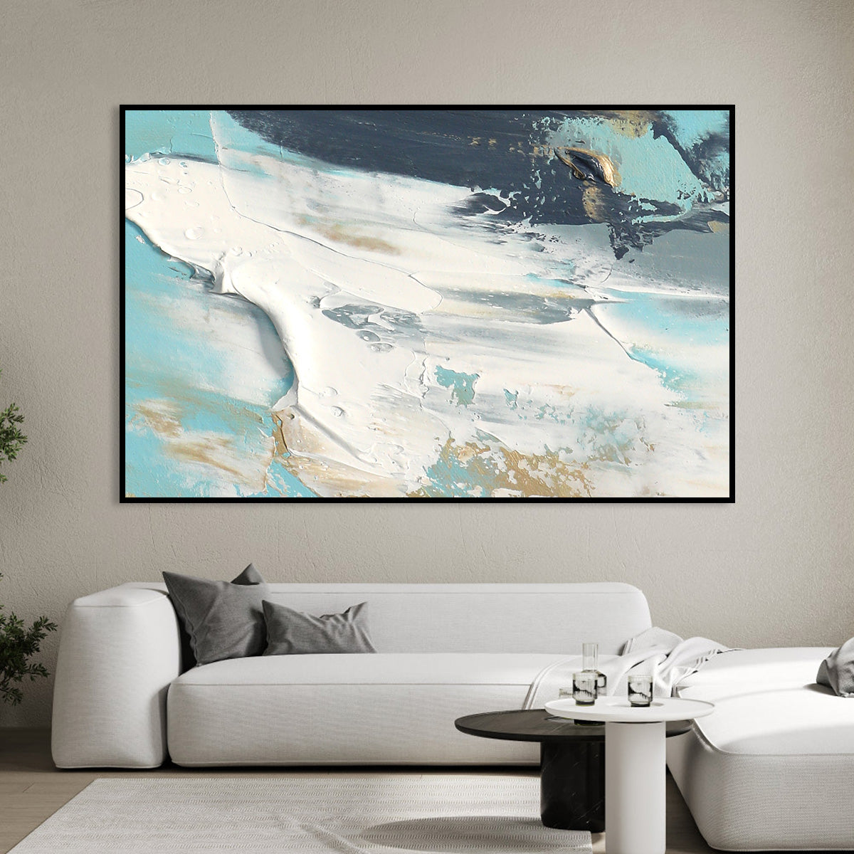 Serene Coastal Abstract Oil Painting for Modern Home Decor