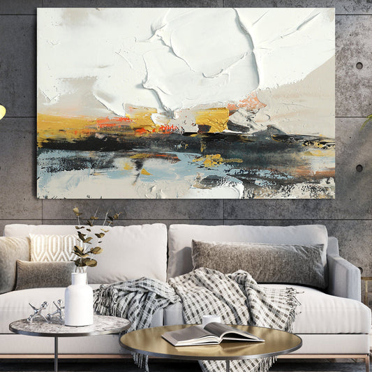 Abstract Landscape Oil Painting with Ethereal Colors and Textured Horizon