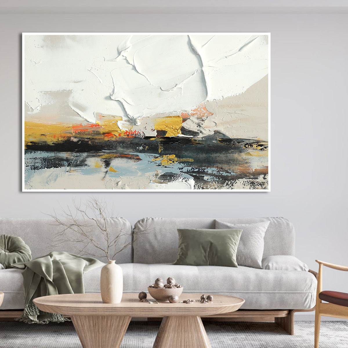 Abstract Landscape Oil Painting with Ethereal Colors and Textured Horizon