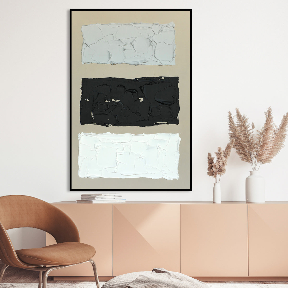 Modern Monochrome Oil Painting in Black and White for Elegant Home Décor