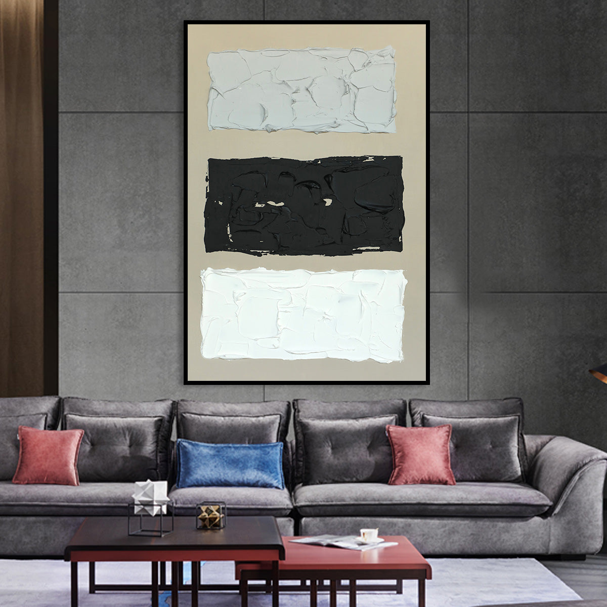 Modern Monochrome Oil Painting in Black and White for Elegant Home Décor