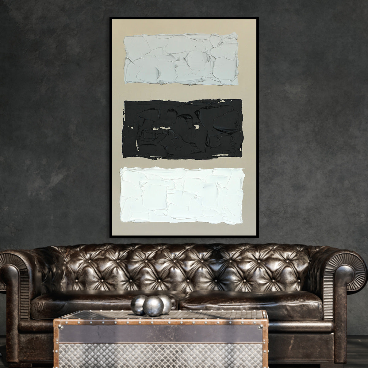 Modern Monochrome Oil Painting in Black and White for Elegant Home Décor