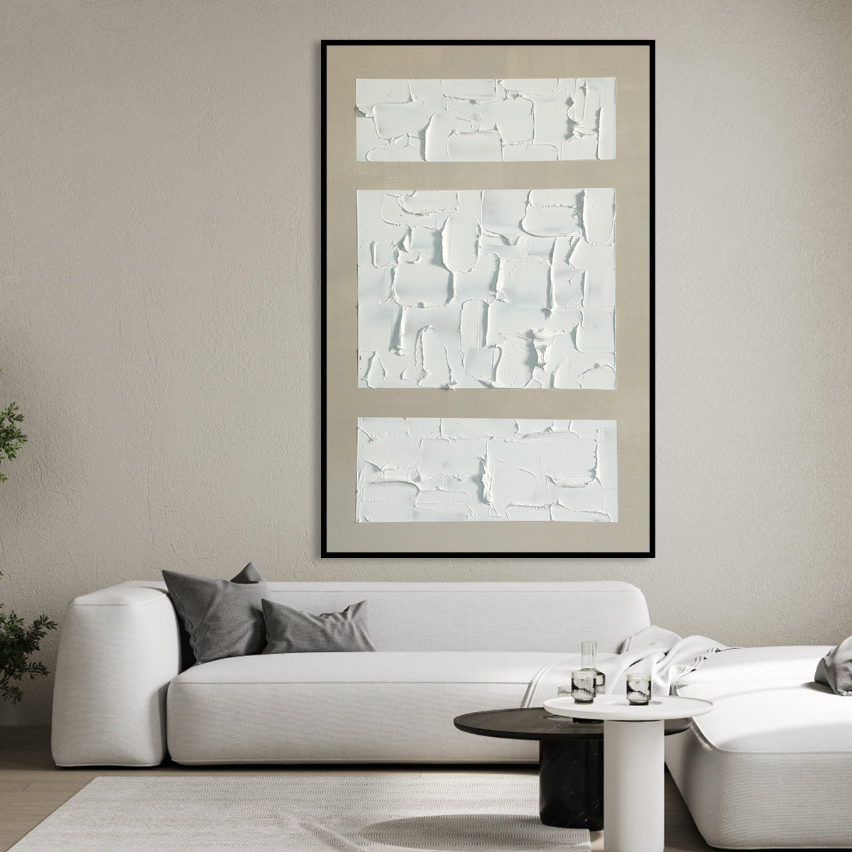 Tranquil Abstract White Oil Painting for Modern Home Decor