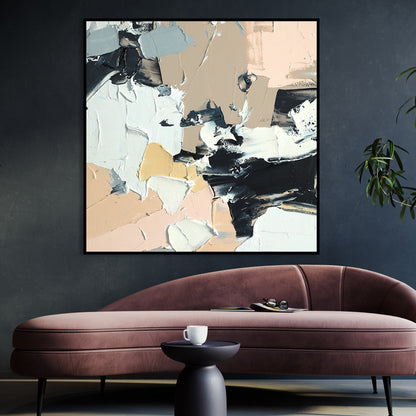 Abstract Oil Painting of Soft Pastels and Bold Strikes for Modern Home Decor