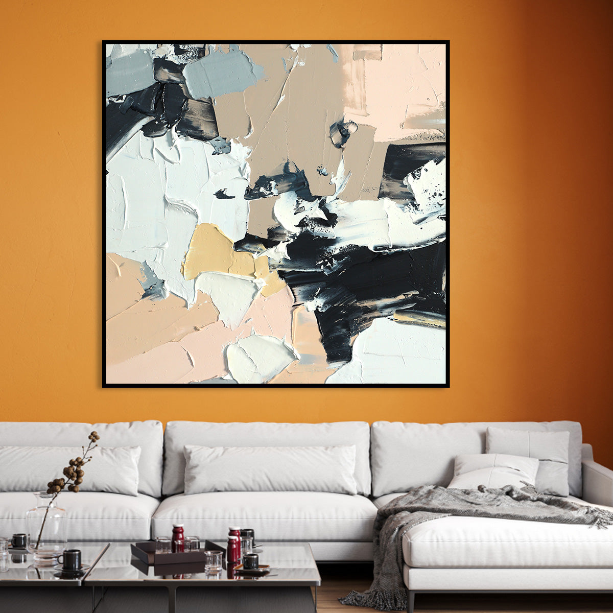 Abstract Oil Painting of Soft Pastels and Bold Strikes for Modern Home Decor