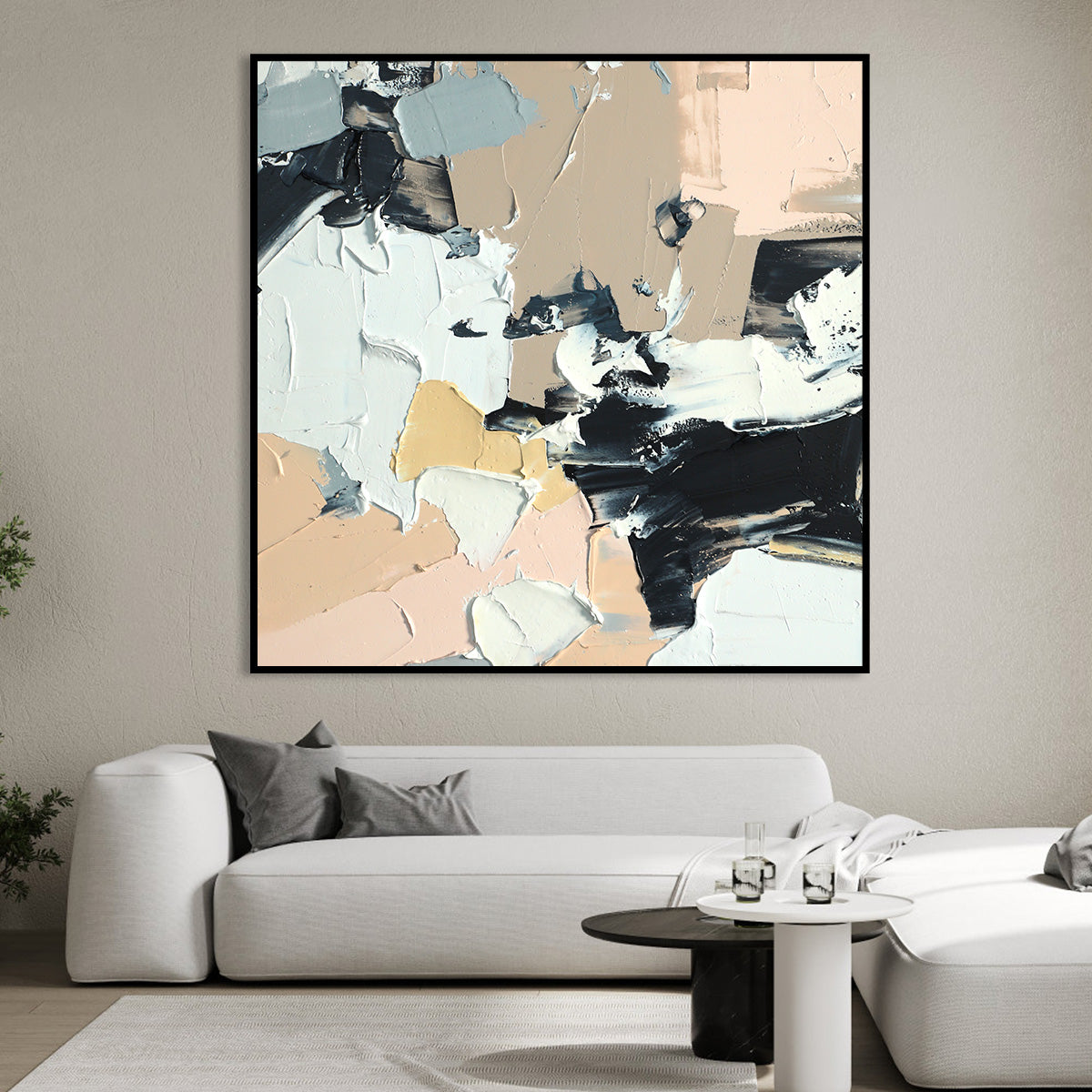 Abstract Oil Painting of Soft Pastels and Bold Strikes for Modern Home Decor