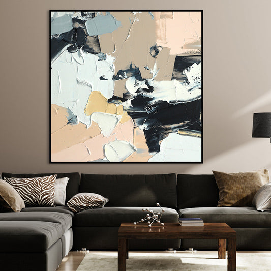 Abstract Oil Painting of Soft Pastels and Bold Strikes for Modern Home Decor