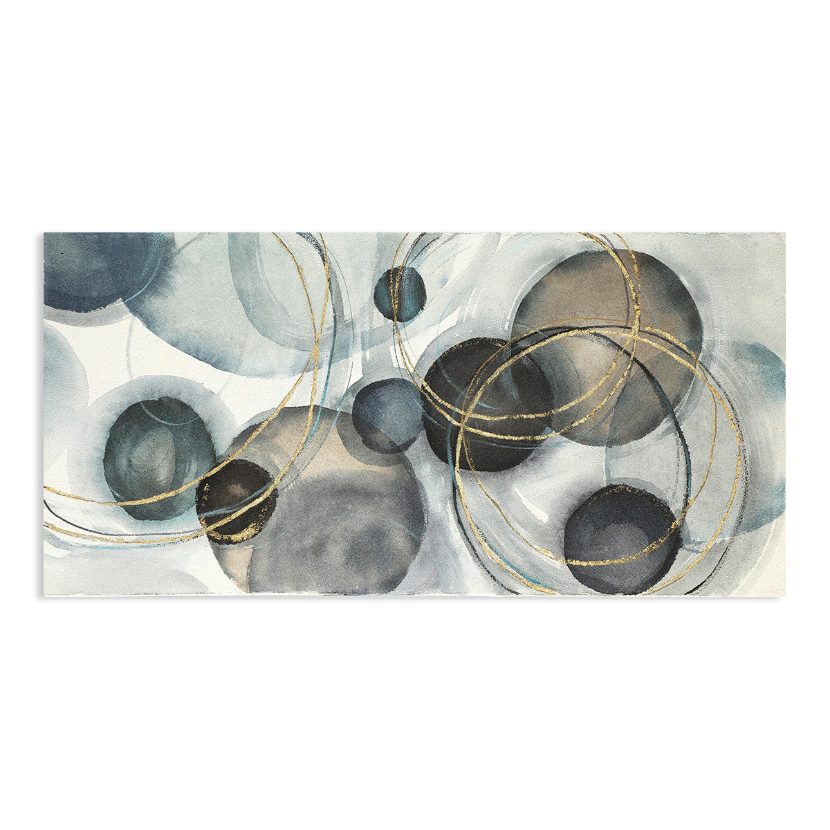 Abstract Oil Painting of Celestial Circles in Blue and Gold for Modern Decor