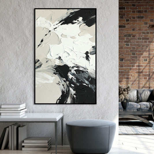 Stunning Black and White Abstract Oil Painting for Modern Home Decor