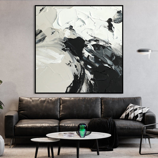 Monochrome Abstract Oil Painting for Modern Home Decor